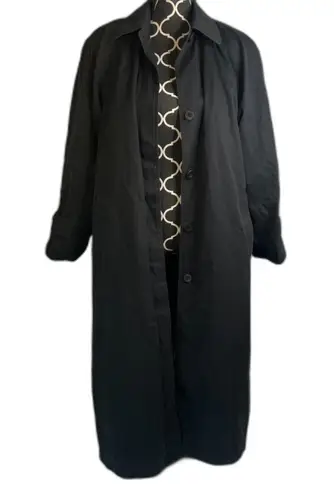 London Fog Black Union Made Wool Lined Classic Long Trench Coat Size 8 Regular - Image 1