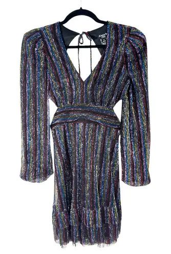 Alexa B Nites Metallic Stripe Cut Out Long Sleeve Party Dress 4 NEW with Tags