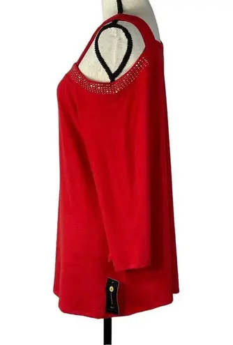 JM Collection 0X-Large Sweater Embellished Scoop Neck 3/4 Sleeve Cold-Shoulder