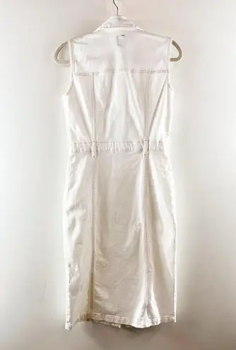 Gap  Cotton Sleeveless Collared Button Front Belted Denim Midi Dress White 2