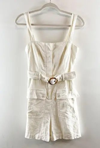 House of Harlow Linen Square Neck Belted Romper White 4