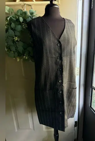 Vintage 90s Worthington pinstriped sleeveless button down vest dress, size 12 Black