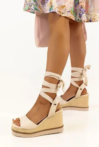 Soda Nude Lace Up Wedge 