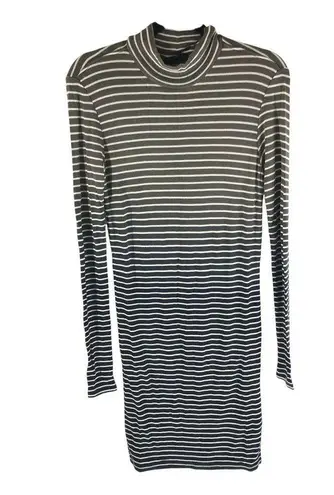 ATM Black Brown Combo Dip Dye Dress Long Sleeve Mock Neck Striped Ribbed M Size M