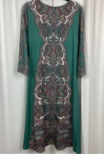 Soft Surroundings Milana Green Paisley Print Knit Midi Dress Sz.S