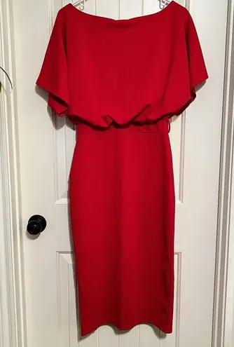 Pretty Little Thing Wrap Front Red Flutter Kimono Sleeve Midi Dress Size 8 NWT