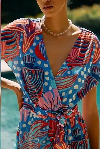 Farm Rio NWT V-Neck Printed Midi Wrap Dress in Ocean Life Tropical Sea Print XS