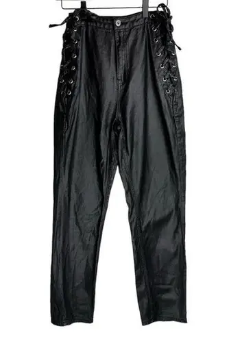 Missguided Black Moto Faux Leather Lace Up Hip Biker Straight Leg Pants Sz 6