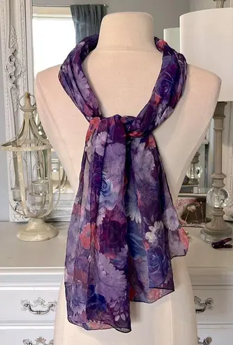 Purple Floral Semi Sheer Fashion Scarf
