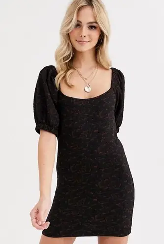 Free People  Black Sunset Puff Sleeve Mini Party Dress