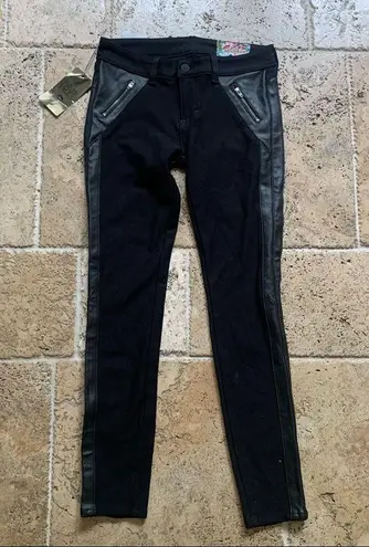 Siwy Faux Vegan Leather Contrast Detail Jean Legging Jegging 26 Black Castle