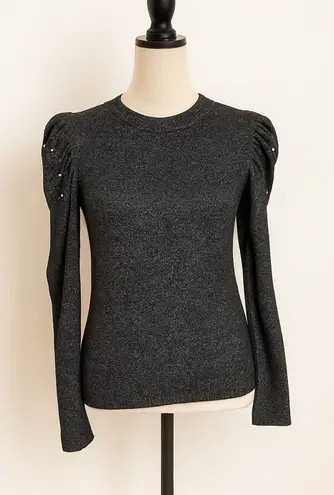 Gray Long Sleeve Sweater Top with Juliet Sleeves & Jeweled Accents – Size M Size M