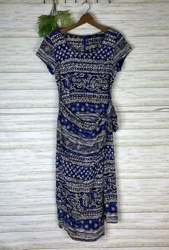 Vintage Blue  Flower Doodle Art Teacher Sarong Faux Wrap Dress