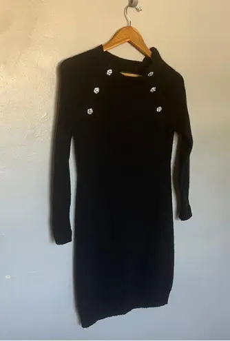 J.Crew  Women’s Black Sweater Dress w/Rhinestone Flower Buttons XS X-small