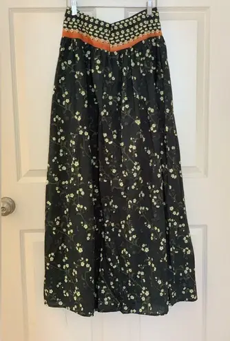 Agua Bendita Shia Bendita Floral Navy Maxi Skirt with Orange Accents. Size-Medium
