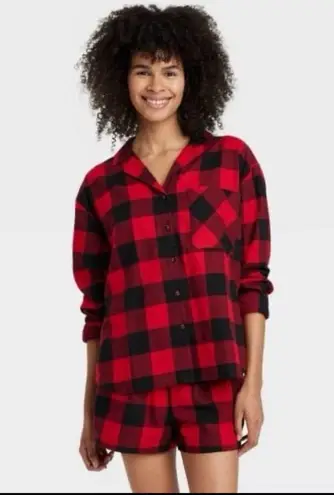 New Auden Women's Buffalo Check Flannel Long
Sleeve Top Shorts Pajamas Red Size 3X
