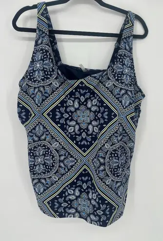 Lands' End Size 22W Paisley Floral Blue Underwire Padded Tankini Swim Top Modest