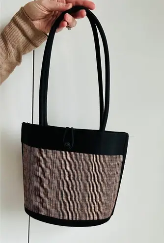 Vintage 90s Purse Top Handle Shoulder Bag Woven Bamboo Brown summer Tan