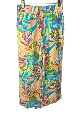 C&C California tropical pants linen wide leg bright elastic waist floral Small Orange