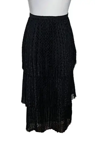 Akris Punto Polka Dot Devore Tiered Pleated Midi Skirt Black Women’s Size 12