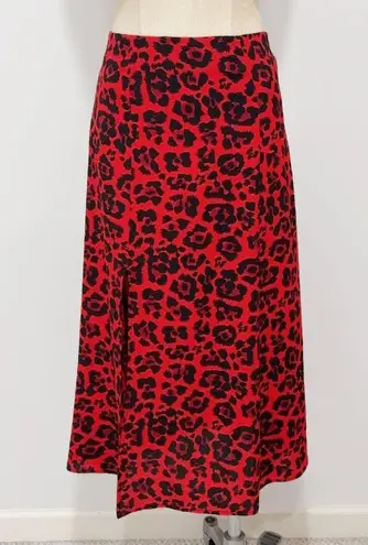 Abound  Women's Red Black Animal Print Flare Midi Skirt Size S