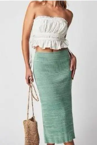 Free People Golden Hour Midi Skirt Aqua Malachite Large NWT Green