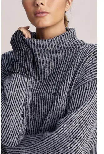 Varley Collins Tunic Sweater Merino Wool Blend Ribbed Knit Mockneck gray medium
