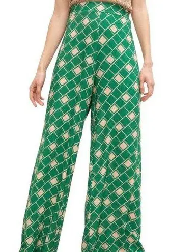 DIXIE GREEN BEIGE RETRO STYLE WIDE LEG PANTS MEDIUM