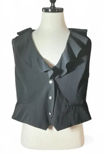 CHAPS  Black Ruffled Collar Vest Womens Size XL Button Front Sleeveless