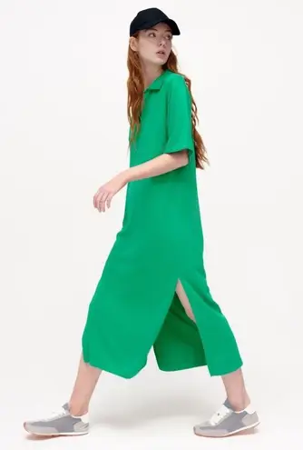 ZARA NWT  PLUSH T SHIRT JERSY MIDI MAXI DRESS GREEN SMALL