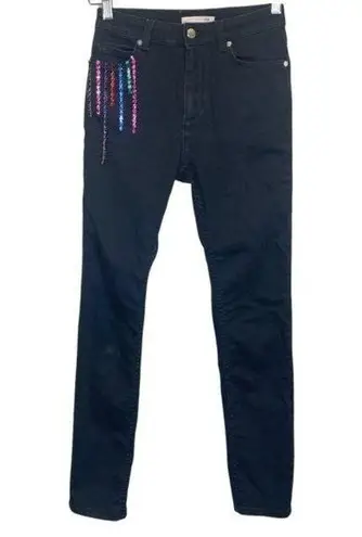 Christopher Kane Black Crystal Beaded Embellished Skinny Jeans Size 25