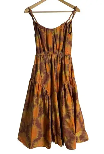 Ulla Johnson Valentina Orange Tie Dye Print A-Line Sleeveless Midi Dress Size 0