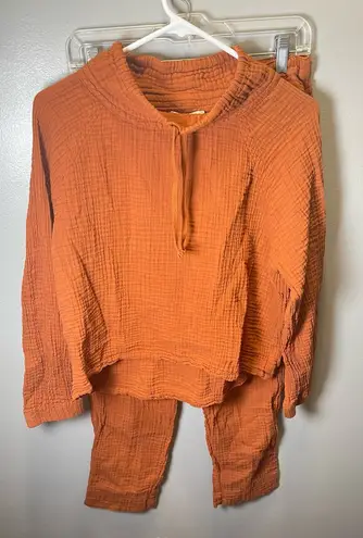 Xirena Women's Two Piece Cotton Gauze Rust Orange Cowl Neck Drawstring Size S/M Brown