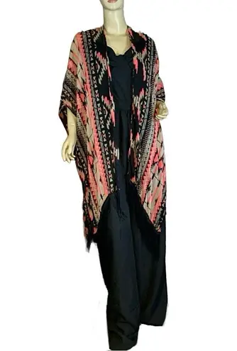 UNBRANDED FRINGE TRIM BLACK, CORAL & TAN SCARF/ SHAWL (OSFM) Multiple