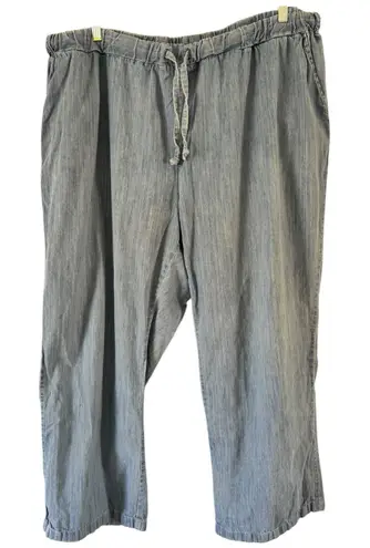 Woman Within Blue Chambray Pull On Wide Leg Crop Pants Women’s Size 28W Tall - Image 1