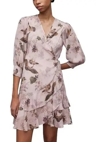 All Saints Ari Peggy Floral Print Blush Long Sleeve Wrap Dress Size 4 NWT