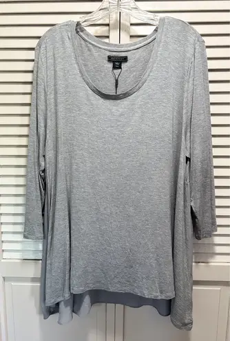 Metaphor Gray Blouse Size XL 3/4 Sleeve Chiffon Back Scoop High Low NWT