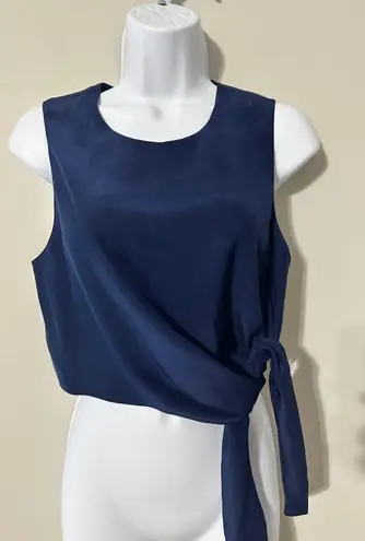 Emerson Thorpe Navy Blue 100% Silk Sleeveless Tie Front Cropped Blouse Top S