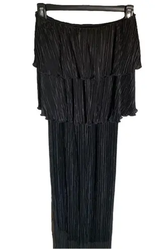 Alexis Pleated Tiered Strapless Maxi Dress, Black, Size XS