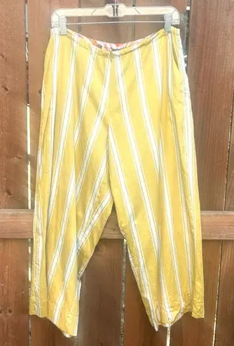 Alembika Striped Wide Leg High Waist Butter Yellow White Pants Size 4 Gold Size L
