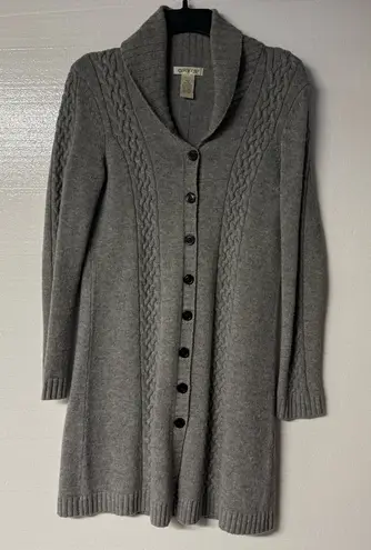 Orvis Sweater Cardigan Women XS Gray Cashmere Wool Blend Long Button Front Cable - Image 1