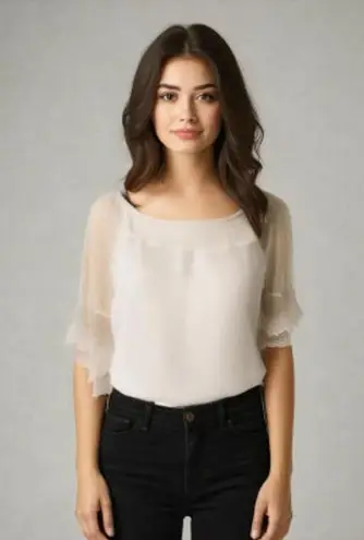 Off the Shoulder Eyelet 3/4 Sleeves Loose Fit Peasant Blouse White Size XL