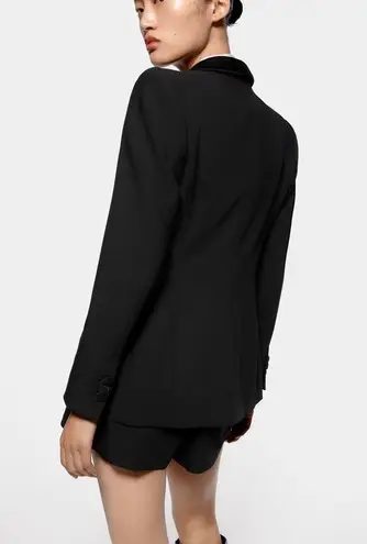 ZARA  DINNER TOXEDO Blazer Jacket w/ Satin Lapel Collar Long Sleeves Black S NEW