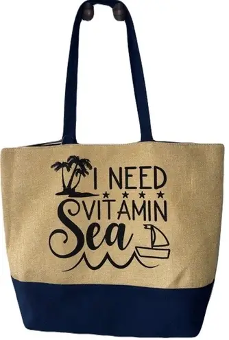Bon Voyage NWT Starboard Tan and Blue Canvas Beach Tote Bag