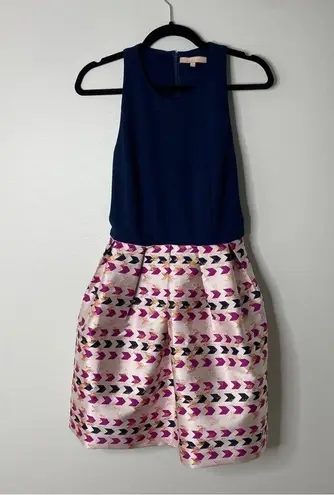 Hutch Anthropologie Blue Fit & Flare Metallic Arrowhead Short Mini Dress Size 8