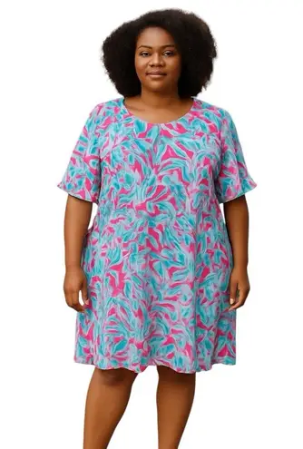 NEW PAPPAGALLO TROPICAL VICTORIA STYLR RUFFLE BELL SLEEVE PINK BLUE GREEN DRESS Size 2X