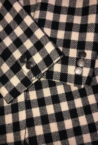 Carroll Reed Size 6 Blazer Black Jacket White Check Suede Collar Wool USA FLAWED
