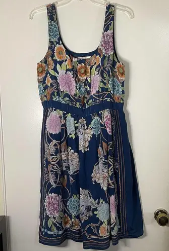 Moulinette Soeurs Anthropologie blue floral silk mini dress with pockets Medium