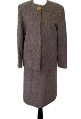 Vintage Reed Roberts Brown Wool Suit Jacket Skirt Lined Tailored Set Sz 10