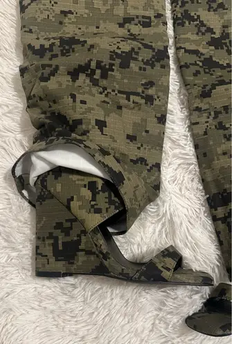 AZALEA WANG MARIETTA FOLD OVER OPEN TOE SANDAL BOOT IN CAMO